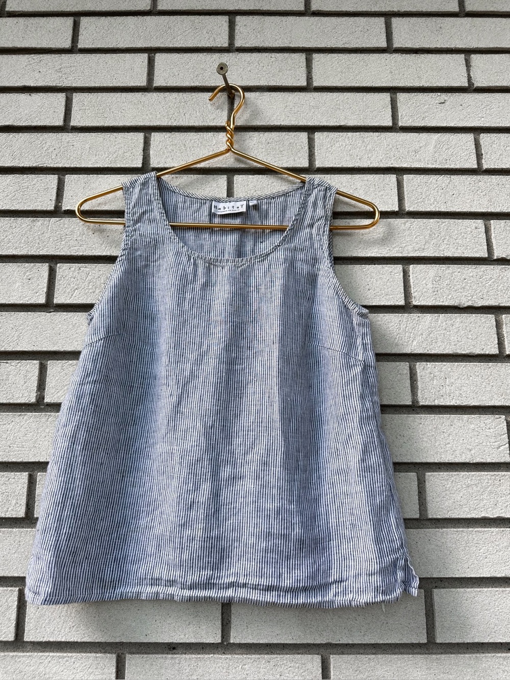 Habitat 100% Linen Striped Tank Top XS Blue White Sleeveless Coastal Summer